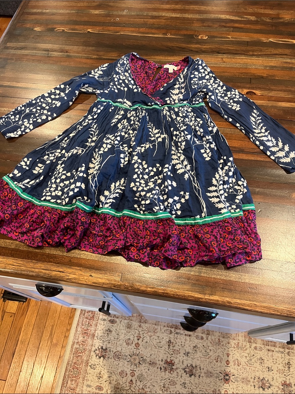 Pink Chicken Navy Floral Tiered Dress with Magenta Ruffle 10 Y